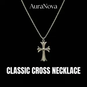 AuraNova Classic Cross Pendant Necklace Unisex Stainless Steel Jewelry with 23.2+2 Inch Adjustable Chain Perfect Gift for Any Occasion