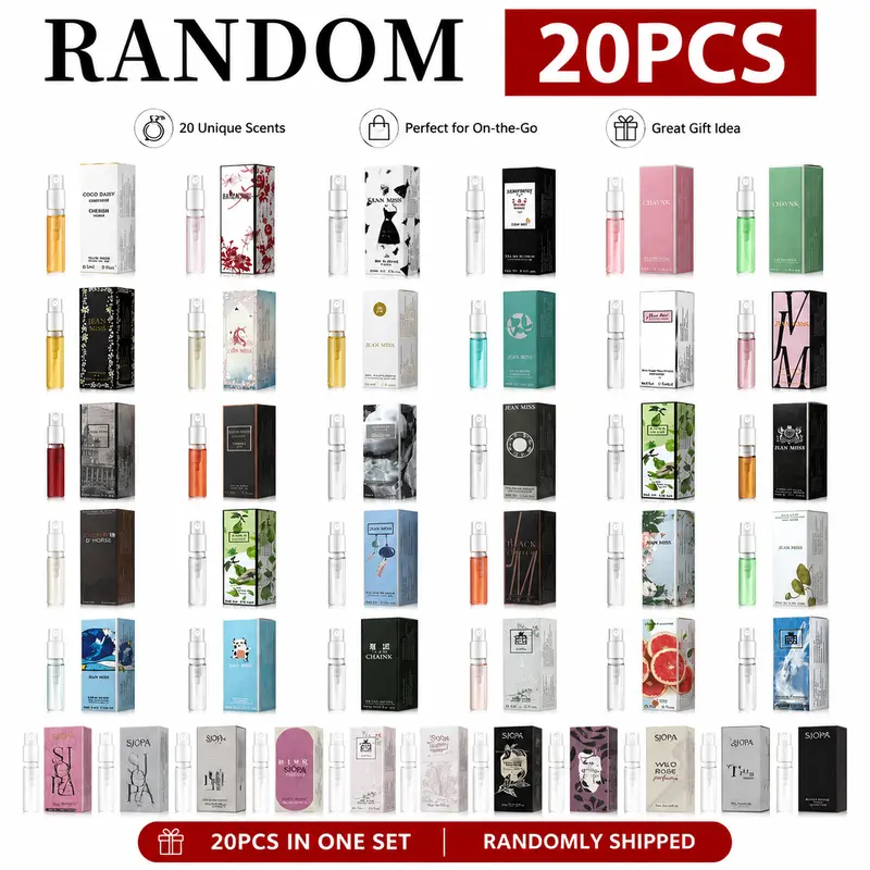 Sohochic Women's Perfume Gift Set - 20 PCS Random 3ml Travel-Size Fragrance Spray Vials, Assorted Fresh Scent Liquid Fragrances (Floral, Fruity, Woody, Musk), Portable Gifts for Perfume Lovers, Fresh Scent Fragrance Sets