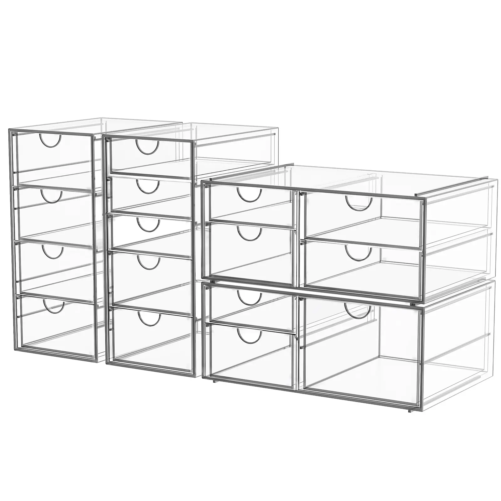7CODE Clear Acrylic Organizer - Multi-Purpose Stackable Storage Cabinet for Makeup Collection, Beads & Jewelry Making Supplies, Office Desk Accessories, Sewing Thread, Fishing Tackle, Pill Organizer - Translucent Plastic Drawer Unit for Home