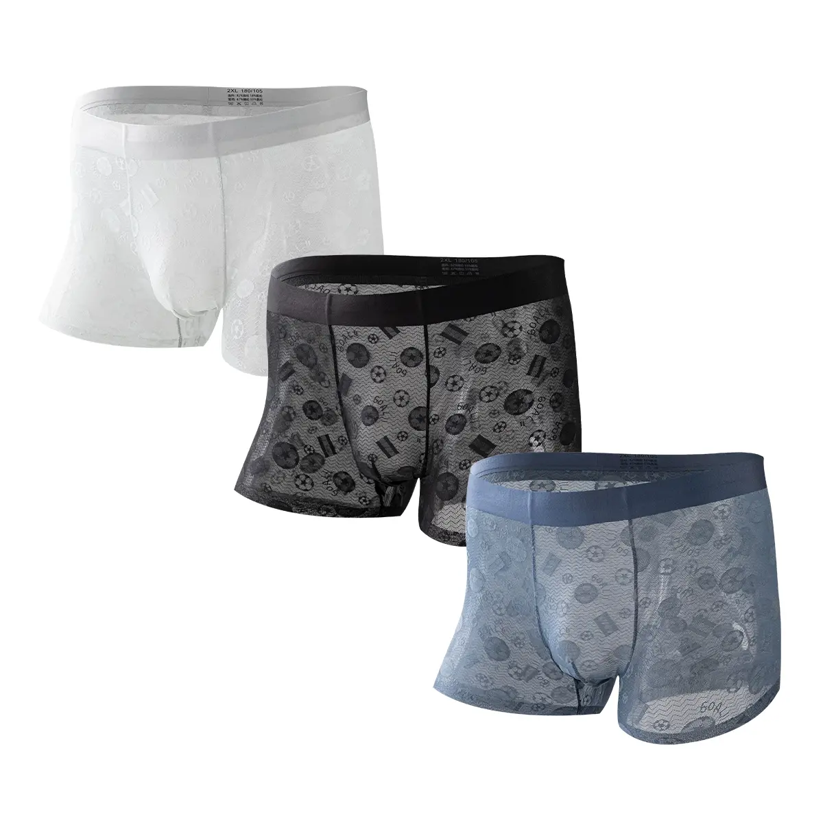 NEXFORMX Men’s Soccer Lace Mesh Boxer Trunks 3-Pack Breathable Underwear for Summer with Camellia Scent Gift Idea for Him