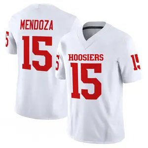 Indiana Hoosiers White V-Neck Football Jersey Mendoza #15 Unisex Lightweight Breathable Athletic Shirt for Training Practice Game Day