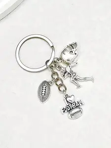 Sporty Alloy Football Keychain with Rugby & American Football Pendants, Durable Car Keys, Backpack Accessories, Men's Sports Lover Gift