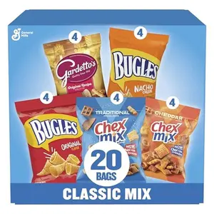Classic Mix Snack Variety Pack, Bugles Original and Nacho Cheese, Gardetto's Original Recipe, Chex Mix Traditional and Cheddar, 20 Ct, 28 oz