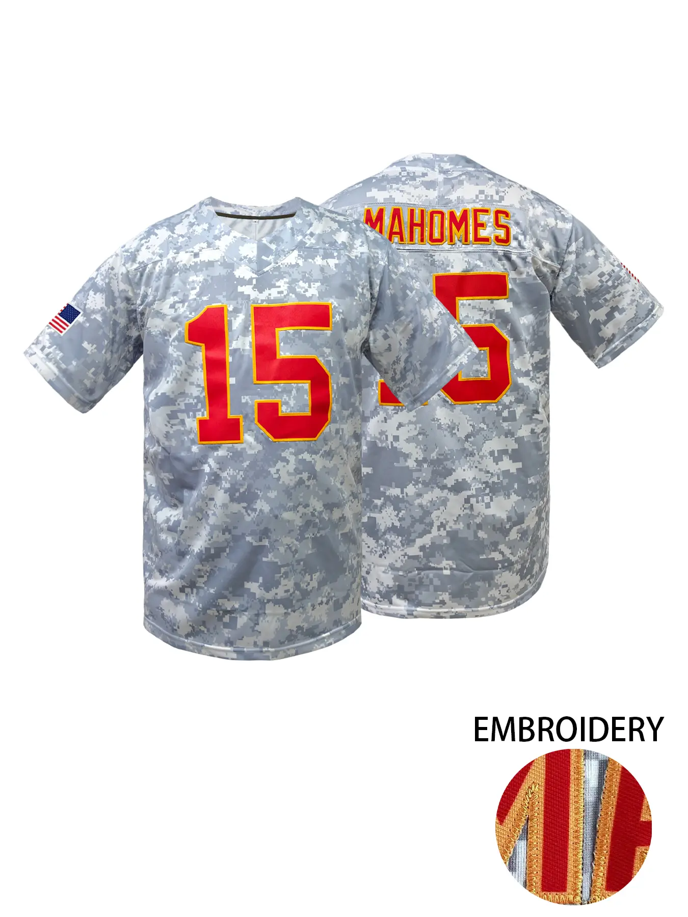 Chief 15 American Football Jersey, V Neck Embroidered Pullover, Breathable Loose Fit Short Sleeve Top, Comfortable Rugby Jersey, Perfect for Training and Competition, Casual Wear, Sports Top, for All Seasons