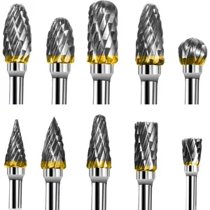 Carbide Rotary Burr Set - 10PCS Double Cut Carving Burr Bits Tungsten Carbide 1/8" Shank 1/4" Grinding Head for DIY Carving Metal Polishing Engraving Drilling