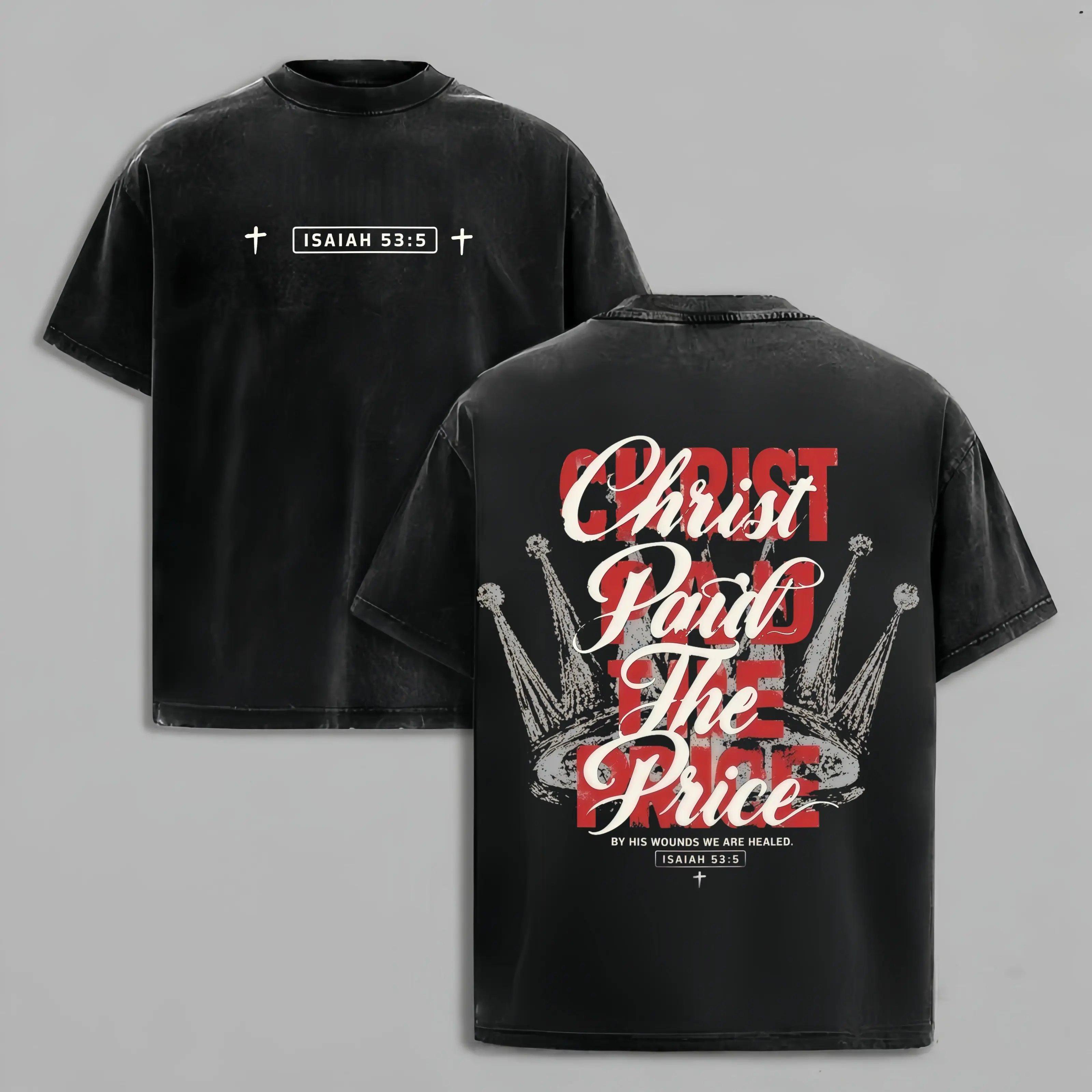 Men's Christ Paid The Price Christian Short-Sleeve Washed T-Shirt - Stylish Menswear, Funny Graphic, 90s Streetwear, Penny Tee, Meme Design, Boyfriend Fit, Trendy Tops Deals