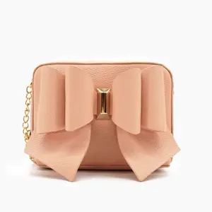 Coral Body Crossover Bags for Wedding Events Party and Dates with Elegant Bow Design Chain Strap Stylish Purse for Women