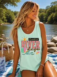 Floating River Life- Island Green Comfort Color Unisex Graphic Tank Top