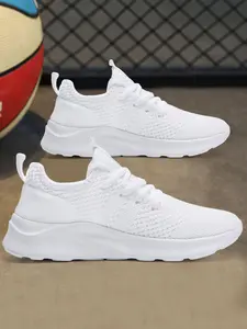 Men's Solid Color Mesh Sneakers, Casual Comfortable Breathable Sports Running Shoes, Male All-match Round Toe Shoes for Daily Wear