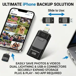 Instant Storage Flash Drive for iPhone and Android, USB Memory Stick for Photos, Videos and File Backup, Compatible with iPhone, iPad, Tablets and Computers