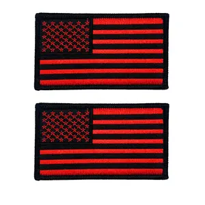 2PC Red and Black 3.5x2 Inch USA Flag Iron on Patch for Uniforms and Clothing