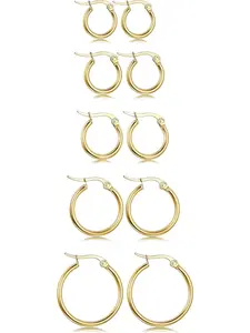 5-10 Pairs Silver Gold Plated Hoop Earrings Set for Women Men Hypoallergenic Surgiacl Stainless Steel Small Huggie Earring Stacks Pack Jewelry for Multiple Piercing Waterproof