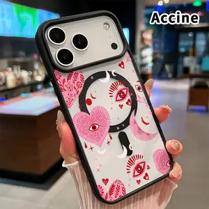 Magnetic Phone Case for iPhone 17 Pro Max 16 Plus 15 14 13 12 11 Air E Heart - Eye Reverie Pattern Acrylic Back TPU Edges Clear support wireless charging Bumper Cover