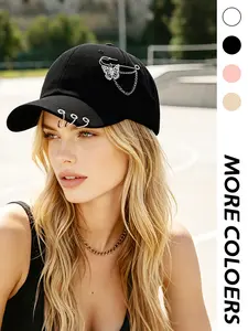 Women's Butterfly Chain Safety Pin Baseball Hat, Adjustable Fashion Punk Street Bent Brim Cap, Perfect for Daily Wear and Parties