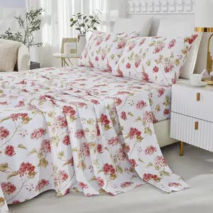 4pcs Fitted Sheet Set (Without Core), Luxury Pinky Spring Floral Shabby Chic, Soft & Skin-Friendly