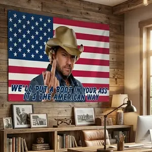 [Made in US] Toby 4th Flag, Toby Keiith We'll Put A Boot Flag, Courtesy of the Red Flags, Red White and Blue 4th Of July FLag,