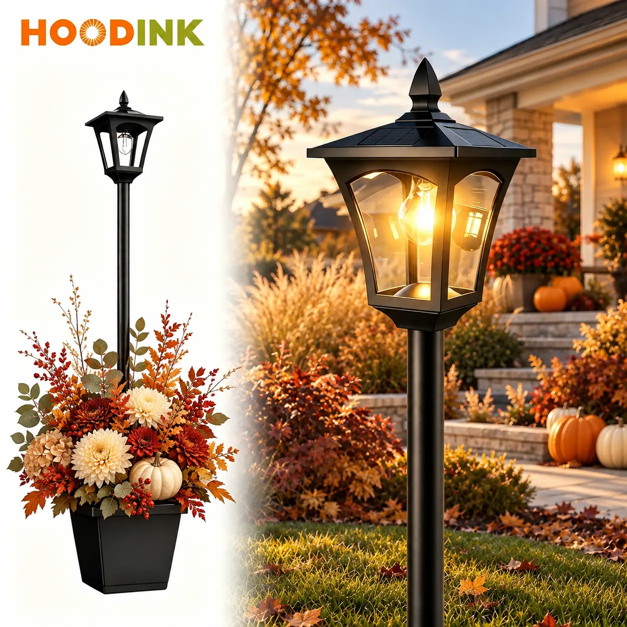 65" Solar Lamp Post Light with Planter, Glass 60 Lumens Solar Garden Lights Outdoor Waterproof Solar Pole Lights Patio Decor, Warm White,dorm essentials,home decor,home essentials,camping essentials with extra light bulb