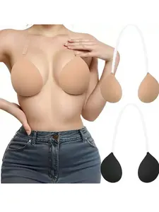 Ladies' Neck Hanging Invisible Bra, Gathered Silicone Breast Patch, Sexy Invisible Bra, Backless Clothing Pairing, 1pc
