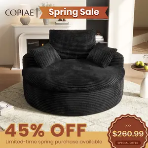 【Mother's Day Gift 】59" Oversized Round Corduroy Chaise Lounge Chair, Double-Layer Upholstered Cushion Sofa Bed with 2 Throw Pillows & Back Pillow for Living Room, No Assembly Required