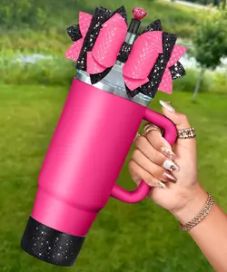 Bow Straw Topper with Cup Bootfor  40 30 oz - Bling Bow and  Cover Caps with Bottom Protector 3 count Sets for Tumbler Accessories