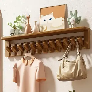 1pc Freestanding Creative Coat Rack, Wall-Mounted Home Coat Rack, Style, Two Installation Modes, Drill or Stick, Compact Clothing Storage, Space-Saving, Solid Wood Material Durable, Suitable for Living Room, Bedroom, Porch, Entryway