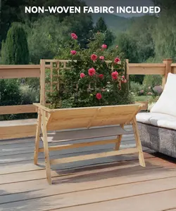 Gaomon Spacious Raised Cedar Garden Bed with Trellis, Storage Shelf, Legs, Lockable Wheels, Drainage Holes, Protective Liner, Customizable DIY Design