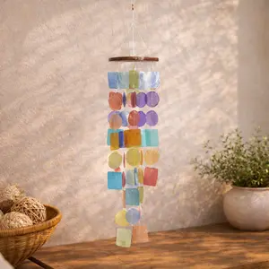 Capiz Shell Waterfall Indoor Outdoor Windchime 5" x 5" x 20"