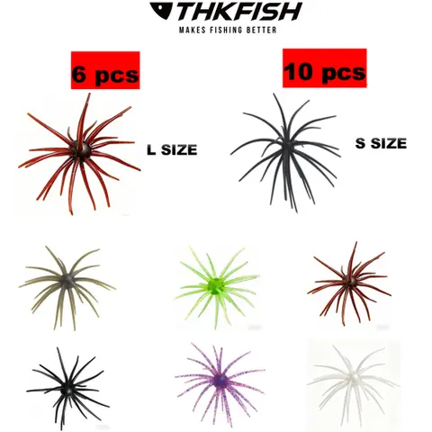 Artificial Fishing Lures - 6-10pcs Urchin TPE Prickly Pear Bait (3.6in/4in), Green Pumpkin & Multi-Colors, Subtle Pulsing Tentacles, Jighead Ready, Pulse on Slow Drift, Deadly on Largemouth & Smallmouth Bass, for Freshwater & Saltwater Anglers