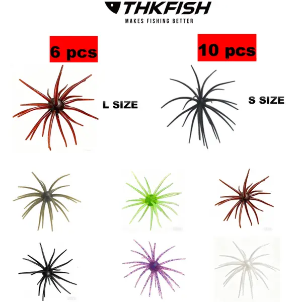Artificial Fishing Lures - 6-10pcs Urchin TPE Prickly Pear Bait (3.6in/4in), Green Pumpkin & Multi-Colors, Subtle Pulsing Tentacles, Jighead Ready, Pulse on Slow Drift, Deadly on Largemouth & Smallmouth Bass, for Freshwater & Saltwater Anglers