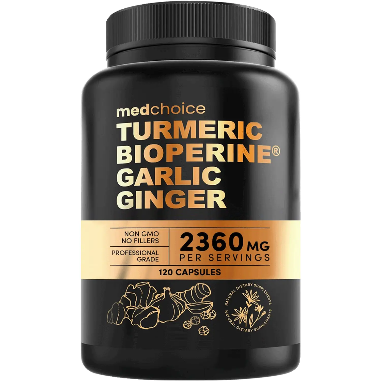 4-in-1 Natural Turmeric Curcumin w Bioperine Supplement | Ginger Root, Garlic Pills, Black Pepper | Optimum Joint Pain Heart Health Fitness Healthcare