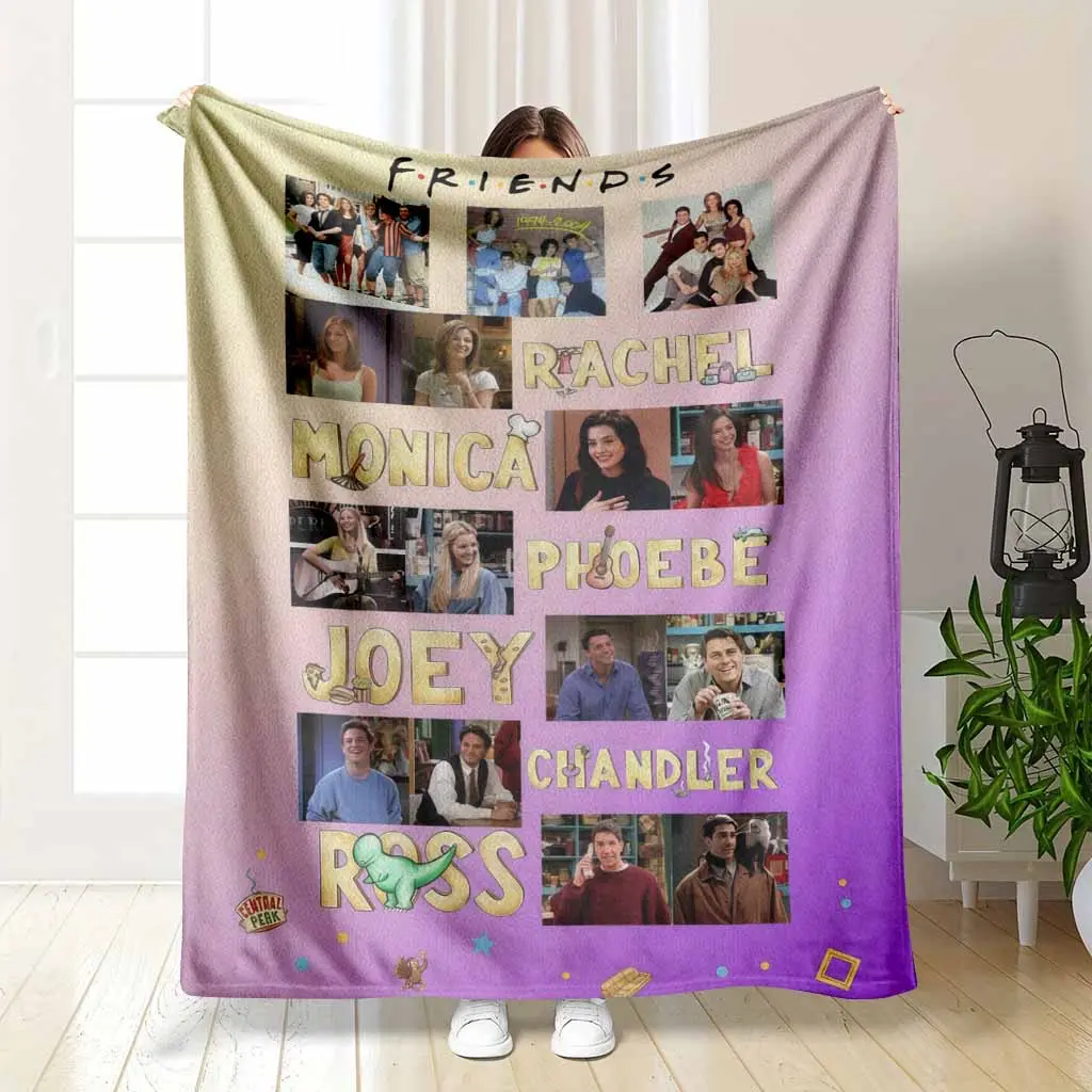 Friends TV Show Flannel Blanket Cartoon Character Print Soft Cozy Plush Throw Blanket Warm Breathable Lightweight Decorative Bedding for Sofa Bedroom Living Room Office Lounge Gift Use