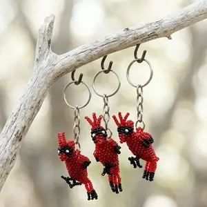 Artisan Bead Cardinal Keychain Charm | Handmade