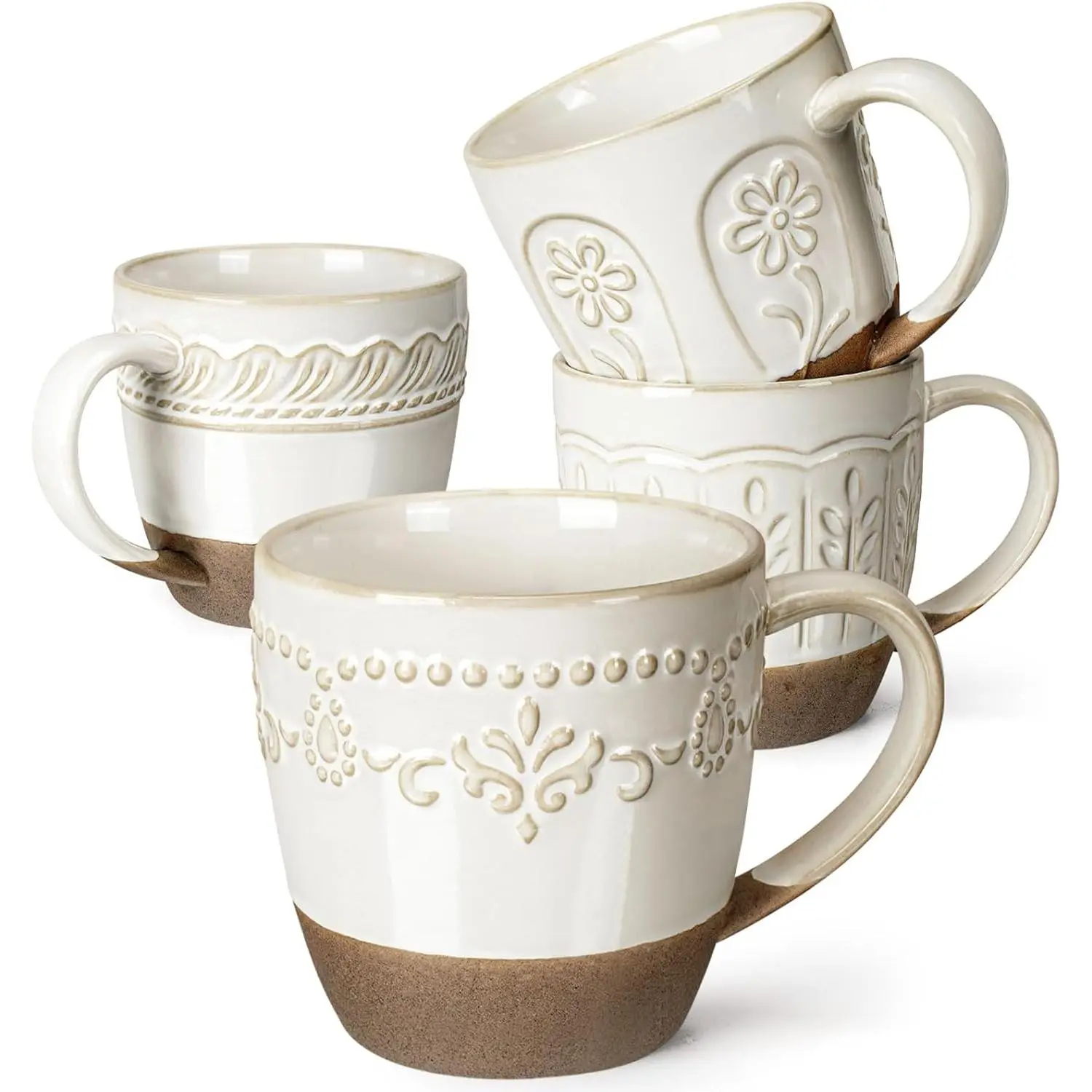 Artena Ceramic Coffee Mugs Set of 4, 16oz Large Embossed Mugs - Modern Cups  for Latte, Cappuccino,