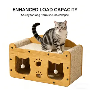 Multi-cat familyCat tree Cat Scratcher Cardboard House, Cats Scratching Pad Lounger Bed with Ball Toy, Kitten Small Animals Play, Rest, Sleep,Scratch Post Box,Durable Board Multiple Cats Friends (1 Floor)