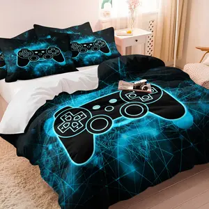 Neon Gaming Controller Duvet Cover Set,Includes 1 Duvet Cover and 1-2 Pillowcases,Gamer, Printed Bedding Set with 3D Cyberpunk Print,Glow-in-the-Dark Style,for Boys Teens Bedroom & Gaming Room Decor,Perfect Gift for Gamers