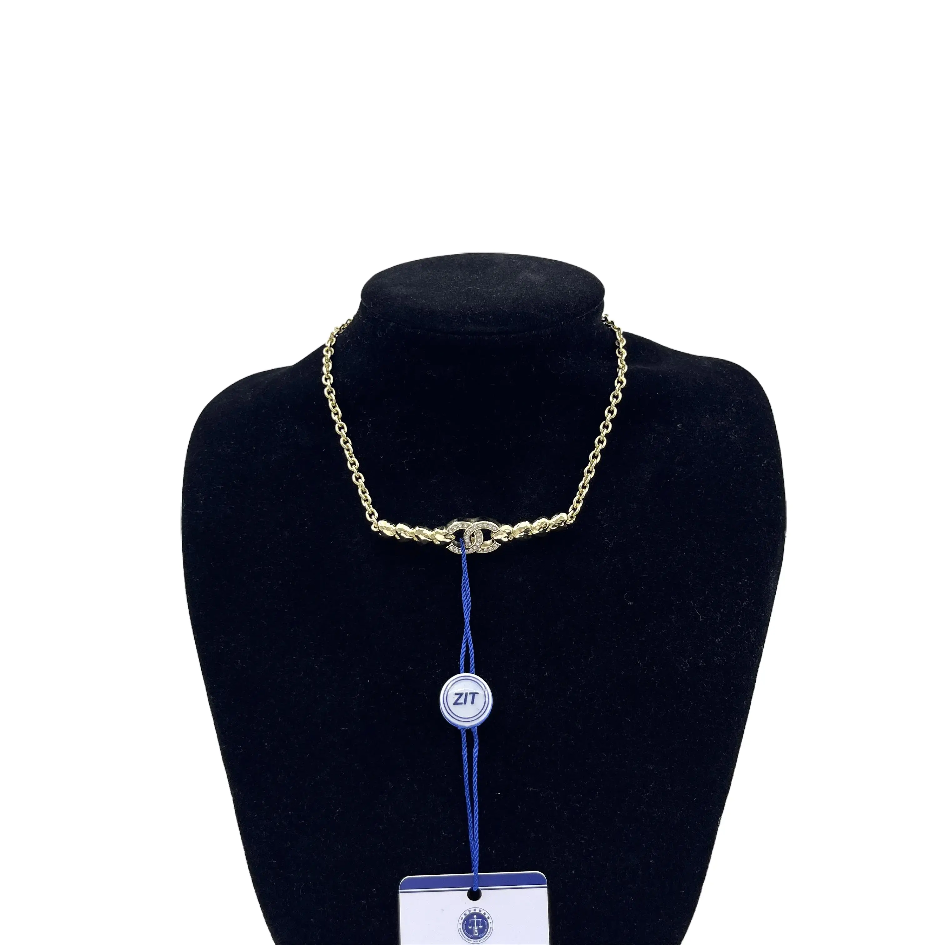 Pre-owned h5 Chanel 23P Gold Tone Necklace with Crystal Heart Logo 24016
