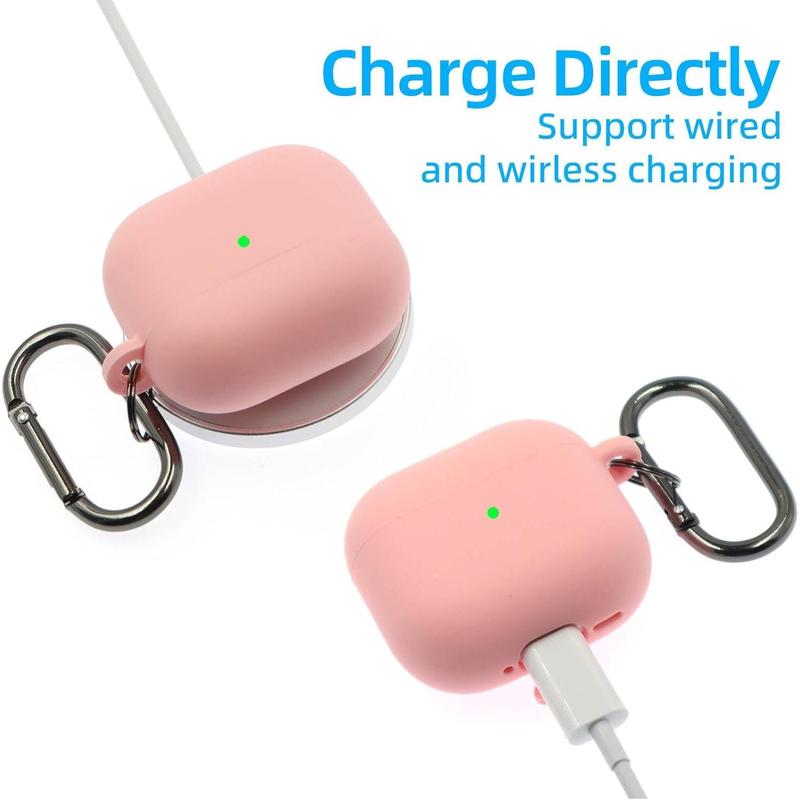 Compatible with AirPods 4 Case , Premium Soft Silicone Protective Case Cover for Apple AirPods 4th Generation with Cleaner Kit, Carabiner and Keychain Accessories for Women Girls (Pink)