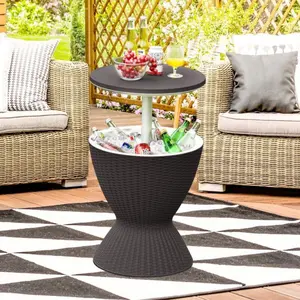 COSTWAY Cool Bar Table, 4/8/10 Gallon Beer and Wine Cooler, Rattan Style Patio Bar Tables, Height Adjustable, 3-in-1 Ice Cooler with Drainage Plug, Outdoor Cocktail Table for Deck Pool Party-Deals for You Days,4th of july decor, dad gift