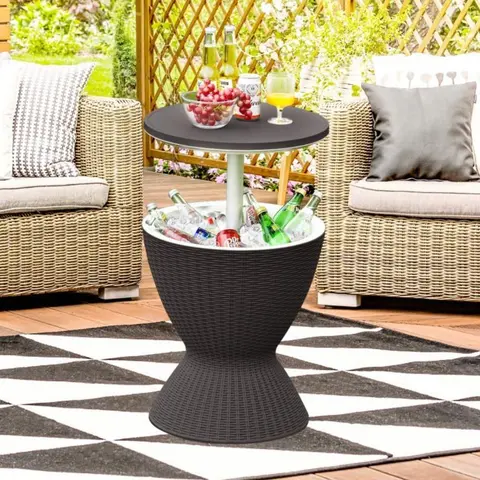 COSTWAY Cool Bar Table, 4/8/10 Gallon Beer and Wine Cooler, Rattan Style Patio Bar Tables, Height Adjustable, 3-in-1 Ice Cooler with Drainage Plug, Outdoor Cocktail Table for Deck Pool Party-Deals for You Days,4th of july decor, dad gift