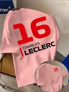 Men's Casual Charles Leclerc Graphic T-Shirt, Fashion Double-Sided Print, Lightweight Stretch, Regular Fit, Summer Streetwear, Comfortable Style