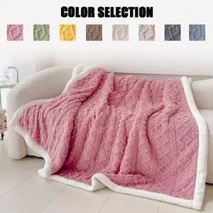 Soft Lamb Velvet Quilted Blanket, Thick Plush Super Warm, Skin-Friendly All-Season Use, Fashionable Diamond Pattern, Multi-Purpose Throw, Soft Cozy Blanket