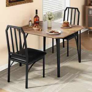 Space-Saving 5 Piece Dining Table Set – Chamfer Design, Rectangle Wood & Metal Table and Cushioned Chairs for 4, Kitchen & Dining Room Furniture for Small Apartments, Rustic Brown or Grey