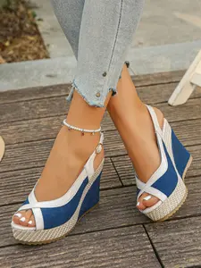 4-color women's wedge heel thick soled sandals with super high heels and fish mouth design, fashionable daily wear single shoes, comfortable and elegant, suitable for various occasions