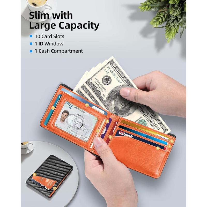 Men Wallet with Find My, Wallet , RFID Blocking Credit Card Holder, Left-Behind Alert, Play Sound, Anti-Loss,  Rechargeable, Works with , iPad, , Carbon Black & Orange