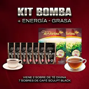 Te Divina 2 bag + Sculpt Black  7 sachets with Reishi and Garcinia Cambogia - Promotes Energy and Concentration Natural Beverage Coffee