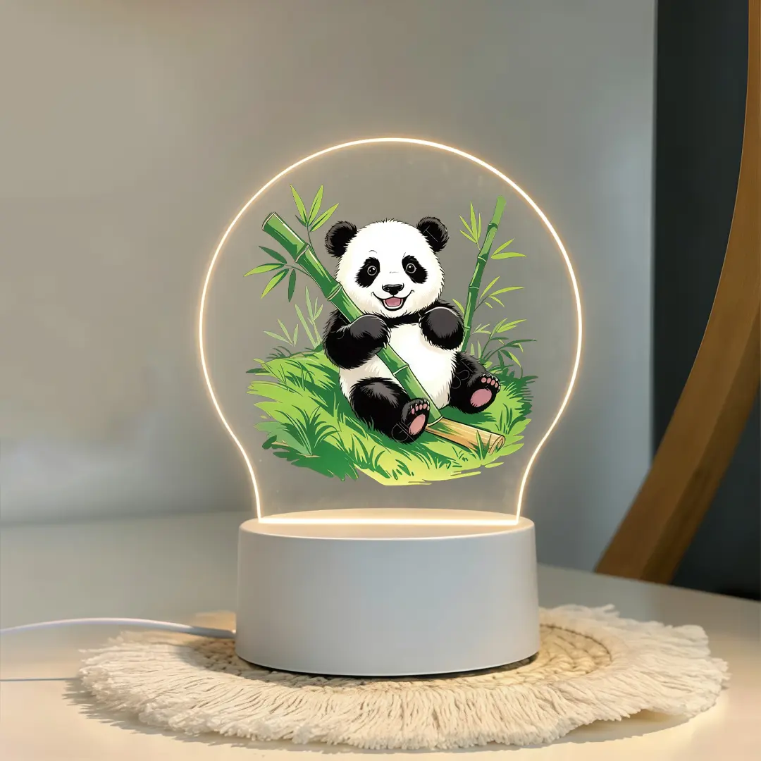Panda-Shaped Acrylic LED Night Light with Acrylic Body, 2D Flat Shape USB Table Lamp, Bamboo Bear Themed Bedside Decor, Birthday Gift Ideas for Friends