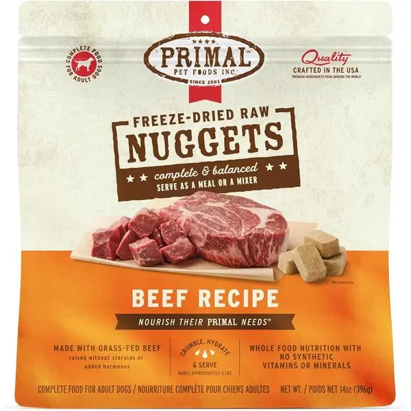 Primal Freeze Dried Dog Food Nuggets, Chicken; Complete Balanced Meal, Topper or Treat; Premium, Healthy, Grain Free, High Protein Raw Dog Food, 14 oz