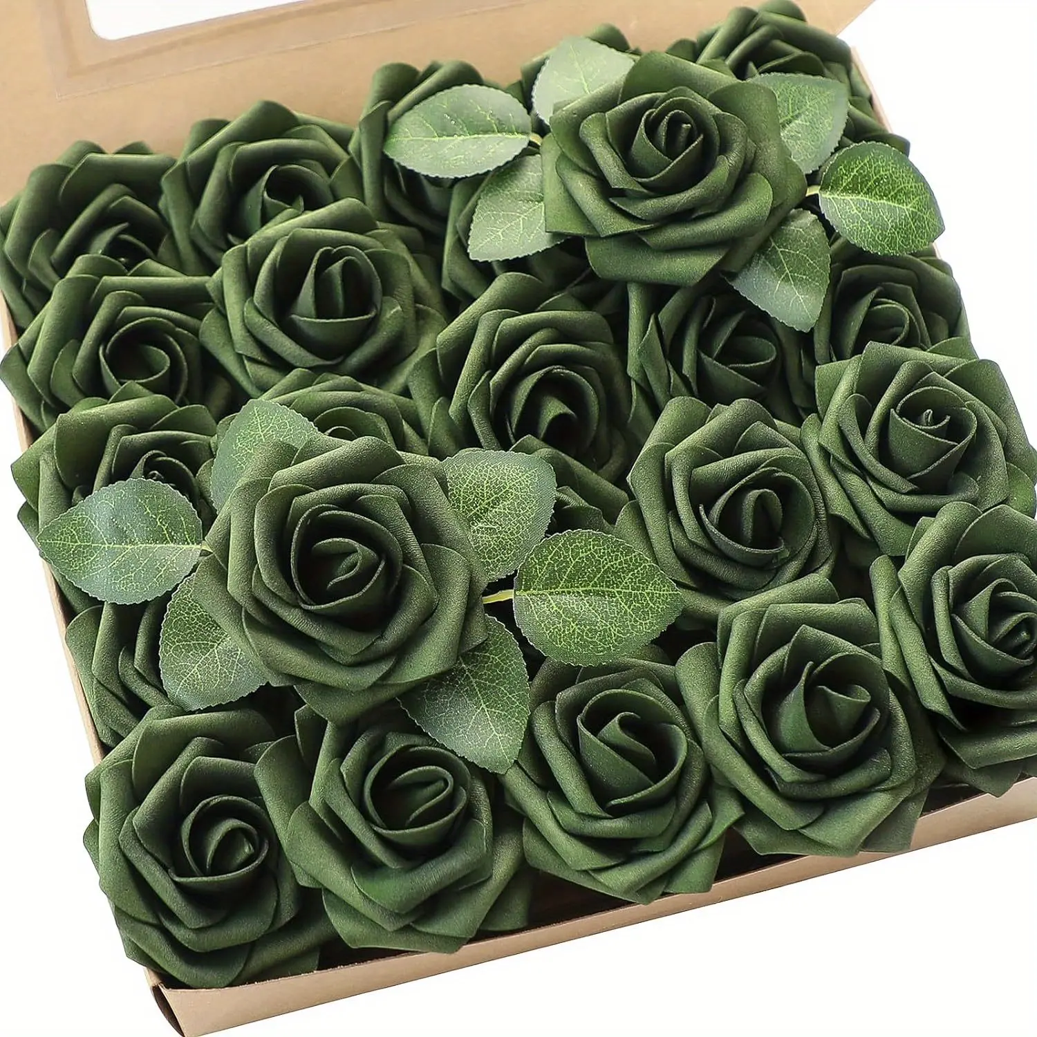 50pcs Created-Emerald Green Synthetic Rose Flowers with Stems and Leaves, Real-Looking Foam Floral Decor for DIY Projects, Universal Decorative Gift for Wedding Bouquets Home Supplies, 50Pcs Created-Emerald Green Rose, Leaf, Ornaments, Flexible Stem