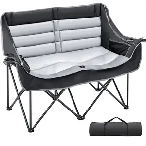 SLSY Oversized Double Camping Chair, Folding 2 Person Camping Chair Loveseat, Fully Padded Duo Chair Camping Couch, Fold Up Double Camp Chair, Lawn Chairs, Camping Bench with Carrying Bag