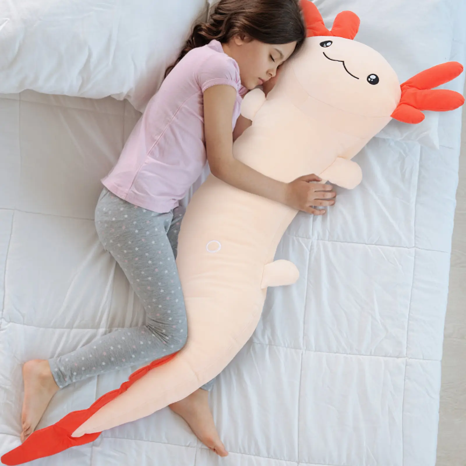 48" Giant Glow in The Dark Axolotl Plush Pillow, Super Soft Long Stuffed Animal Body Pillow for Kids, Teens, Girls, Bedroom Decor & Gift